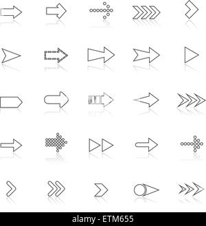 Flèche des icônes avec réfléchir sur blanc, vecteur d'actions Illustration de Vecteur