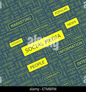 Les médias sociaux. Word cloud concept illustration. Wordcloud collage. Illustration de Vecteur