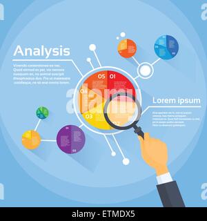 Loupe Businessman Hand Finances Analyse Diagramme à secteurs Illustration de Vecteur