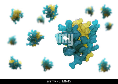 Illustration stylisée de 2HIU l'insuline, une hormone qui provoque l'absorption de glucose, dans le cadre du métabolisme. Banque D'Images