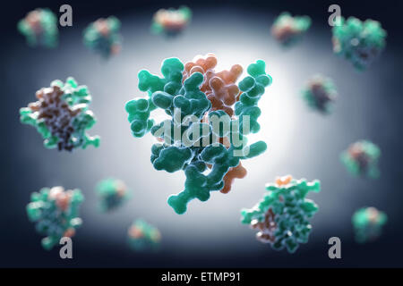 Illustration stylisée de 2HIU l'insuline, une hormone qui provoque l'absorption de glucose, dans le cadre du métabolisme. Banque D'Images