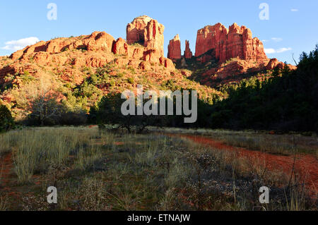 Sedona Cathedral Rock vue depuis l'ouest Templeton Trail, Sedona, Yavapai County, Arizona, USA Banque D'Images