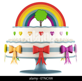 Gâteau d'anniversaire pour enfants avec rainbow,coeur et l'arc - Le Rendu 3D Banque D'Images