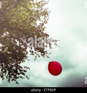 Un ballon rouge accroché à un arbre Banque D'Images