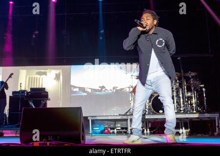 12 juin 2015 - Manchester, New York, États-Unis - le rappeur KENDRICK LAMAR il se produit sur la scène du Festival de Musique et Arts Bonnaroo Manchester, New Hampshire (crédit Image : © Daniel DeSlover/Zuma sur le fil) Banque D'Images