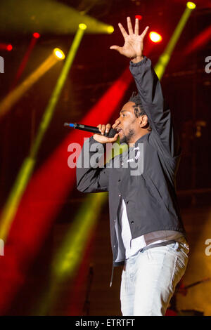 12 juin 2015 - Manchester, New York, États-Unis - le rappeur KENDRICK LAMAR il se produit sur la scène du Festival de Musique et Arts Bonnaroo Manchester, New Hampshire (crédit Image : © Daniel DeSlover/Zuma sur le fil) Banque D'Images