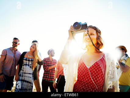 La photographie d'amitié été plage détente Concept Bonheur Banque D'Images