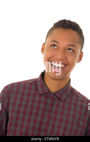 Haut du corps légende de hispanic male model avec sourire heureux Banque D'Images