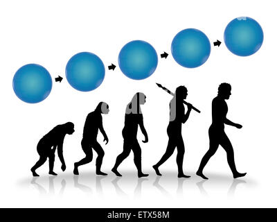 La croissance et le progrès comme image de l'évolution. Evolution à partir de singes à l'homme moderne. Banque D'Images