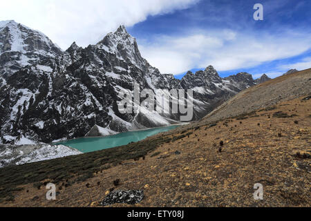 Lac glaciaire, Cho Cholotse (Chlo Tsho), camp de base de l'Everest trek, Site du patrimoine mondial de l'UNESCO, le parc national de Sagarmatha Solu-Khumbu Banque D'Images