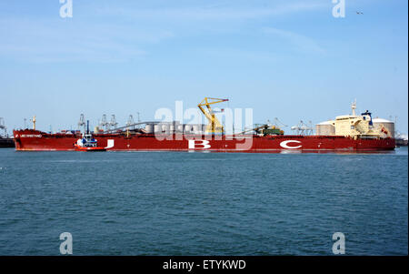 L'UBC Oristano, un navire pétrolier et porte-conteneurs, accoste au port de Rotterdam, facilitant le transport de marchandises dans le réseau commercial maritime et fluvial. Banque D'Images