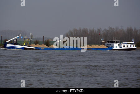 Diantho, un pétrolier, navigue sur la rivière Waal aux pays-Bas, montrant son rôle dans le transport de marchandises par voie navigable. Le navire souligne l'importance du transport maritime dans le commerce européen. Banque D'Images
