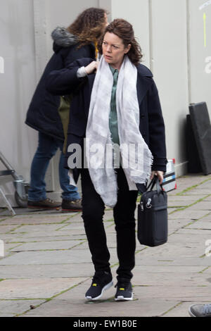 Olivia Colman et Neil Morrissey filmer le nouveau BBC drama 'La nuit' à Londres avec : Olivia Colman Où : London, Royaume-Uni Quand : 02 Jan 2015 C Banque D'Images