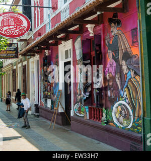 Les murales du mur d'un restaurant, Santiago, région métropolitaine de Santiago, Chili Banque D'Images