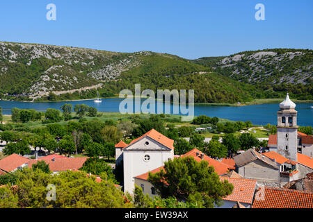 Vue de la ville de Skradin Krka et de view point - côte dalmate de la Croatie Banque D'Images