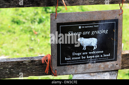 Avertissement pour les randonneurs avec des chiens le long de la digue de diables sur la South Downs Way, près de Brighton, West Sussex, UK. Banque D'Images