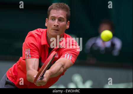 Halle, Allemagne. 17 Juin, 2015. Florian Mayer de l'Allemagne en action pendant la série de 16 match contre Johnson, de l'USA au tournoi de tennis de l'ATP à Halle, Allemagne, 17 juin 2015. Dpa : Crédit photo alliance/Alamy Live News Banque D'Images