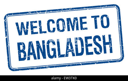 Bienvenue à Bangladesh timbre carré bleu grunge Banque D'Images