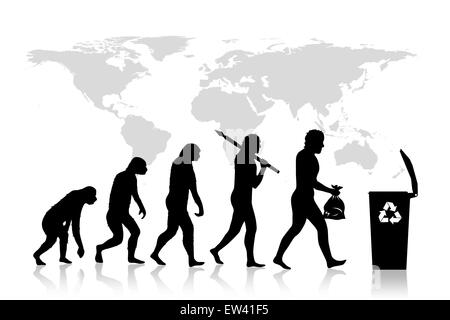 L'écologie humaine et l'évolution avec la carte de la terre, de l'arrière-plan. Banque D'Images