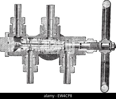 Grossiste distributeur de presse hydraulique, vintage engraved illustration. Encyclopédie industrielle E.-O. Lami - 1875. Illustration de Vecteur