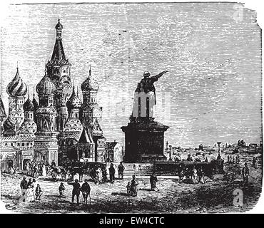 Eglise de Saint Basile à Moscou, vintage engraved illustration. Encyclopédie industrielle E.-O. Lami - 1875. Illustration de Vecteur