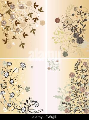 Ensemble de quatre illustrations avec fleurs de printemps Illustration de Vecteur