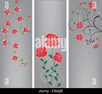 Ensemble de trois illustrations avec éléments floraux, vector Illustration de Vecteur