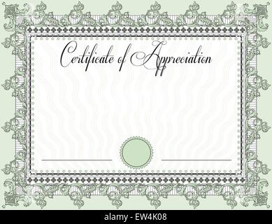 Certificat d'appréciation vintage avec des rétro élégant abstract floral design, noir et vert les fleurs et les feuilles de laurier Illustration de Vecteur