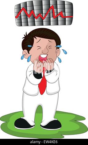 Vector illustration de l'homme pleurant avec graphique de krach. Illustration de Vecteur