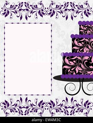 Carte d'invitation vintage avec un élégant design floral abstrait gris violet avec trois couches de gâteau. Vector illustration. Illustration de Vecteur