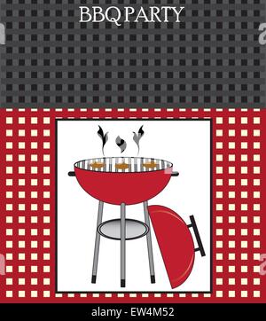 Barbecue Party invitation card vintage avec abstract design tissu gris, noir et rouge avec barbecue. Vector illustration. Illustration de Vecteur