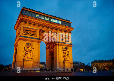 France, Paris, 11 janvier 2015 Paris est Charlie, pour Charlie Hebdo, Arc de Triomphe Banque D'Images