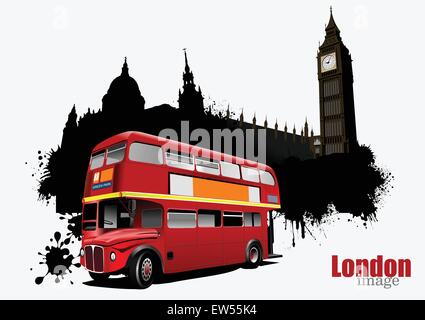 Grunge banner London bus à deux étages avec des images. Vector illustration Illustration de Vecteur