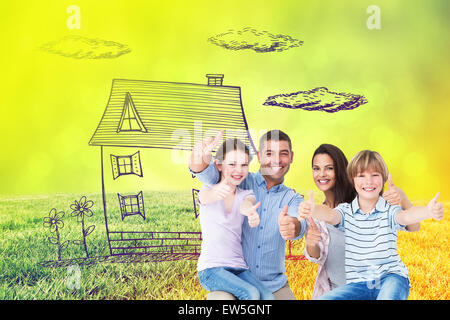 Image composite de l'heureuse famille gesturing Thumbs up Banque D'Images