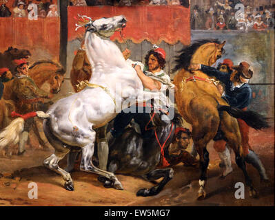 Horace Vernet (1789-1863). Le départ de la course du cheval anglais dans les chevaux, 1820. Huile sur toile. Metropolitan Museum of Art de New York. U Banque D'Images