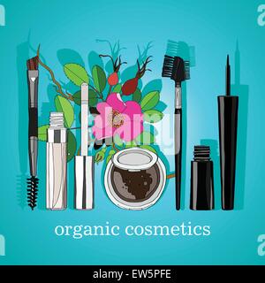 Ensemble de cosmétiques bio bleu vertical Illustration de Vecteur