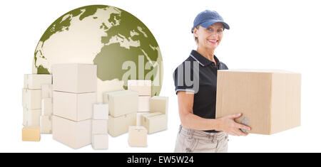Composite image of woman Holding boîte en carton de livraison Banque D'Images