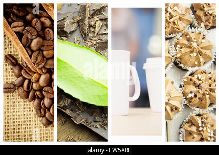 Image composite de pelle en bois avec les grains de café Banque D'Images