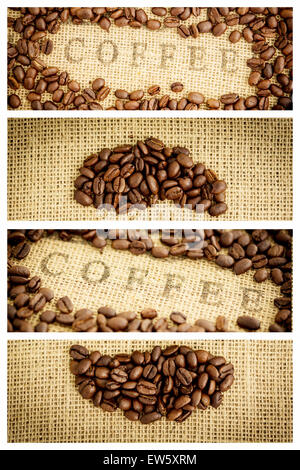 Image composite de grains de café café environnant stamp sur sac Banque D'Images