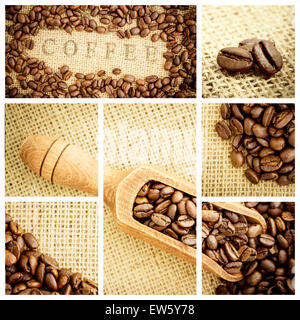 Image composite en bois plein de pelle à grains de café Banque D'Images