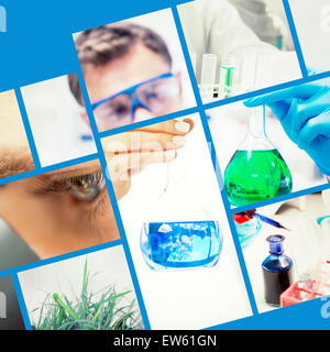 Composite image belle à la recherche scientifique à une fiole Banque D'Images