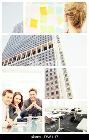 Image composite de la vue arrière d'une artiste féminine à la couleur à sticky notes Banque D'Images