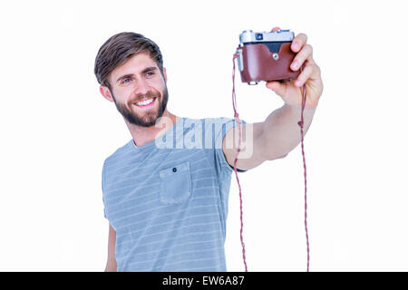 Bel homme en tenant un selfies Banque D'Images