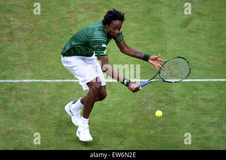 Halle, Allemagne. 18 Juin, 2015. Gaël Monfils de France en action dans la ronde de 16 match contre Mikhail Kukushkin du Kazakhstan lors de l'ATP tennis tournoi à Halle, Allemagne, 18 juin 2015. Photo : MAJA HITIJ/dpa/Alamy Live News Banque D'Images