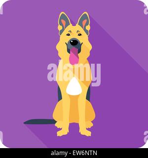 Berger Allemand chien assis design plat icône Illustration de Vecteur