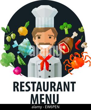 Restaurant, menu logo vector modèle. chef, de l'alimentation ou la cuisine. Télévision icône illustration Illustration de Vecteur