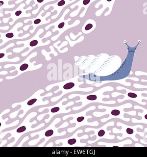 Modèle de conception de cartes de vœux. À la main l'illustration des personnages. Dit bonjour escargot Illustration de Vecteur