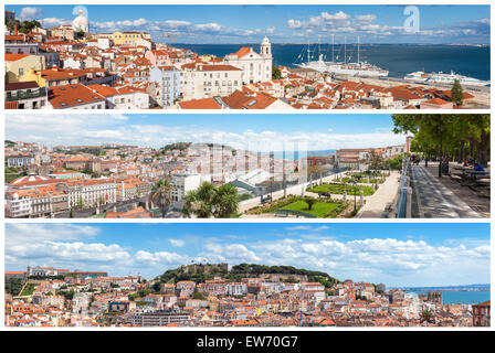 Photo panoramique collage Mosaïque de la ville de Lisbonne au Portugal Miradouros - points de vue Banque D'Images