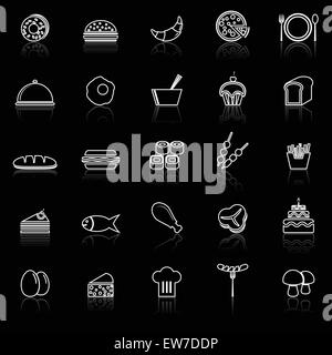 Ligne de nourriture des icônes avec réfléchir sur noir, vecteur d'actions Illustration de Vecteur