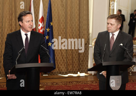 Bratislava. 19 Juin, 2015. Le Premier ministre britannique David Cameron (G) et le Premier ministre slovaque Robert Fico, tenir une conférence de presse conjointe à Bratislava le 19 juin 2015. Le Premier ministre slovaque Robert Fico a souhaité un débat sur la réforme de l'Union européenne (UE) lors de sa rencontre avec son homologue britannique David Cameron, vendredi. Credit : Andrej Klizan/Xinhua/Alamy Live News Banque D'Images